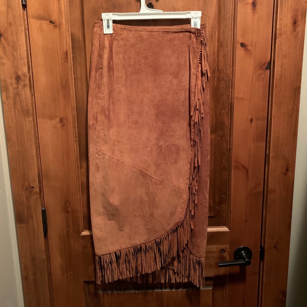 Leather fringe skirt